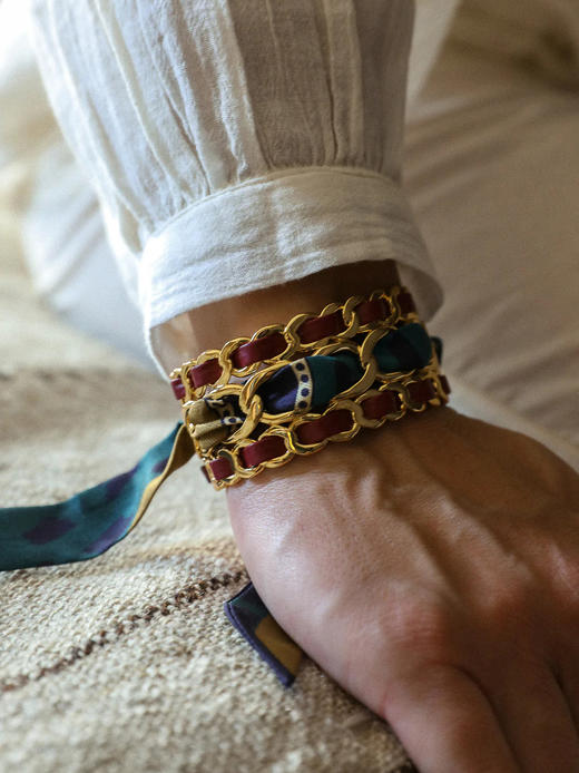 北京仓｜AN-NEE-C3G-DECEMBRE-BDX-棕绿色 夏帕诺瓦 2cm 丝巾手镯［法国设计师］ 商品图0