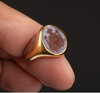 【已售】独角鹿西洋古董1870-1880年英国出品18K黄金镶嵌玛瑙侯爵贵族纹章主题凹雕印章戒指 商品缩略图1