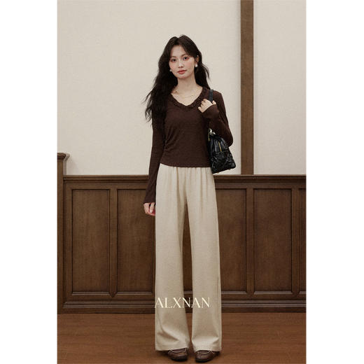 鹿向南「拾秋漫行」简约白色直筒休闲裤女秋冬百搭显瘦阔腿长裤子 商品图4