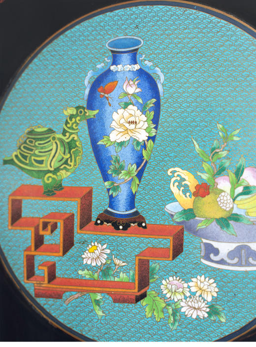 【已售】独角鹿西洋古董20世纪中国创汇时期出品漆木描金彩绘嵌掐丝珐琅清供博古图六曲屏风 商品图7