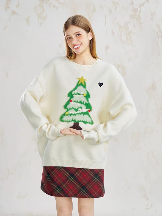 D112572圣诞树图案宽松oversize圆领毛衣针织衫 商品图1
