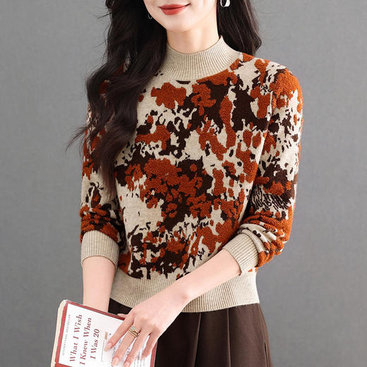 CC提花设计感毛衣女半高领套头百搭长袖针织衫秋冬打底衫保暖上衣 商品图2