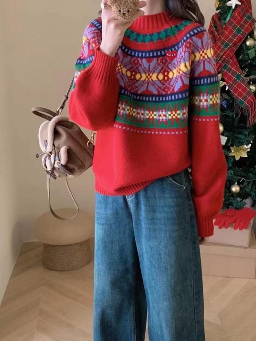 D112570费尔岛提花套头红色圆领毛衣针织衫 商品图8