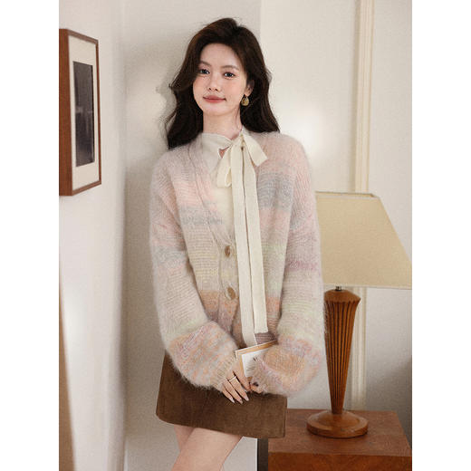 鹿向南「层澜叠彩」秘鲁羊驼毛开衫毛衣秋冬洋气设计感针织衫上衣 商品图3