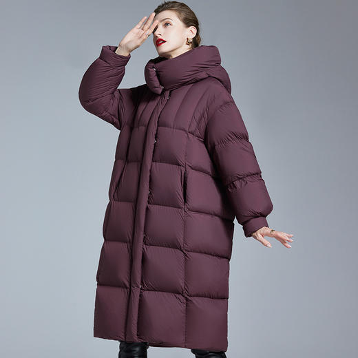 OYG 25M70高蓬松白鸭绒羽绒服加厚保暖连帽过膝宽松外套 商品图3