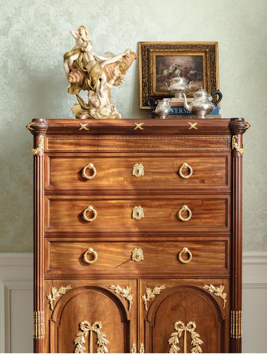 【已售】独角鹿西洋古董19世纪末法国出品路易十六风格铜鎏金精雕花环卷叶纹饰大型立柜 商品图3