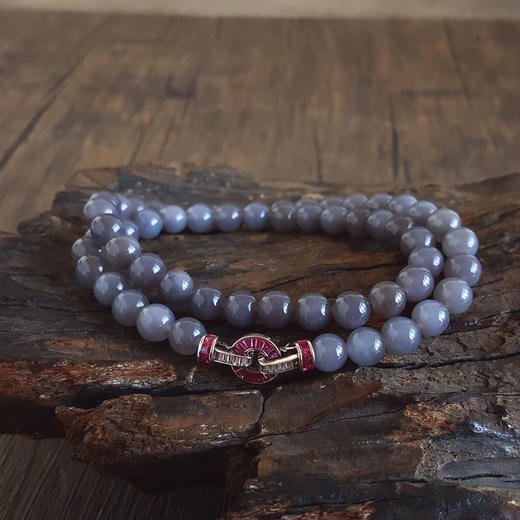 【天然正品】天然细腻烟紫色约8.0MM和田玉珠串项链8.0MM（皆取最大值）链长：46CM女士111125NJS15特价：780元 商品图4