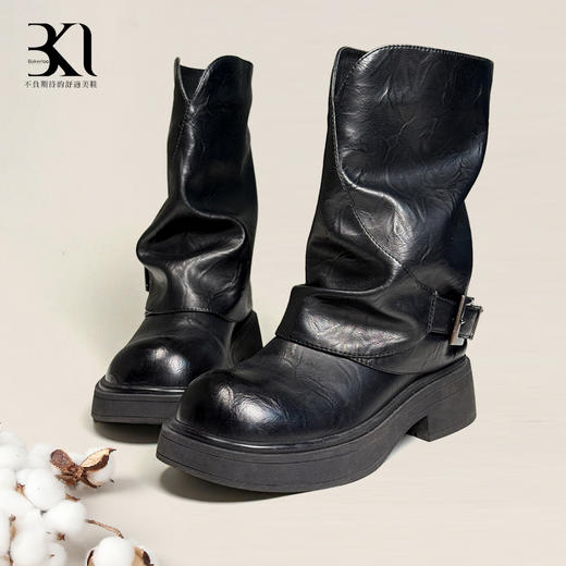 BAKERLOO女鞋圆头中帮厚底内里薄绒堆堆靴YQ228 商品图2