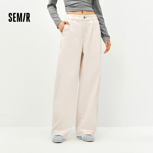 森马牛仔裤女春分割白色宽松弯刀裤2026新款松弛感显瘦潮酷拖地裤 商品图1