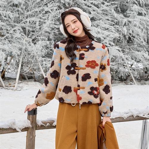 HR YJLY86861田园风冬装外套毛呢绣花盘扣大花90绒羽绒服 商品图3