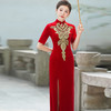 复古中式改良旗袍裙红色立领半袖高开叉长款旗袍礼服国风走秀款 商品缩略图3