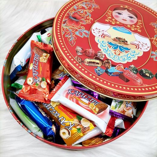 【中欧班列精选】俄罗斯风味巧克力夹心混合糖礼盒铁盒礼品休闲零食送礼袋450g/盒 商品图6