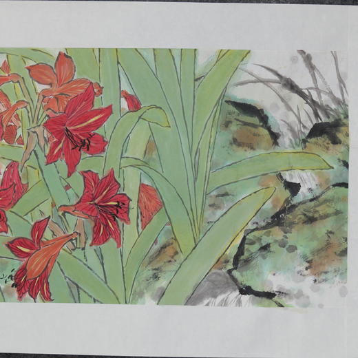 卓愿《萱草花兔子》35x103CM 手绘纸本宣纸国画作品 商品图4