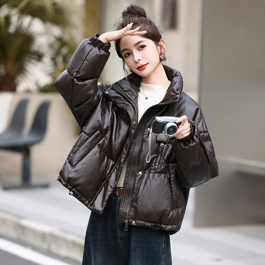 时尚免洗皮衣羽绒服，黑色宽松大码面包服小个子外套HR-YF2680A 商品图3