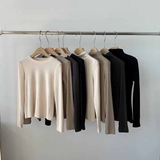 老米优品🎈3-5天！两个领型《一级抗起球！优可丝半高领/圆领打底衫》软乎乎的坑条打底tee, 显瘦又温柔！ T251125A 商品图6