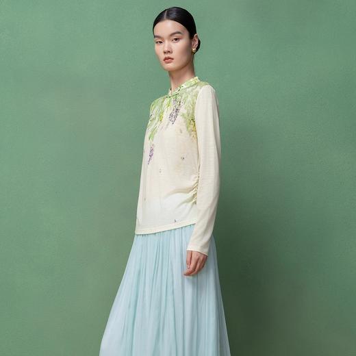 【林栖设计小店】绵羊毛T恤印花优雅国风修身显瘦2026早春新款长袖上衣女T1961237 商品图2