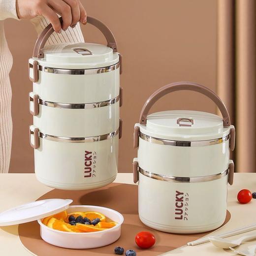 「多层可选！便携设计」便携圆型饭盒上班族加大加深大容量食品多层保温饭桶双层便当盒餐饮用具 商品图0