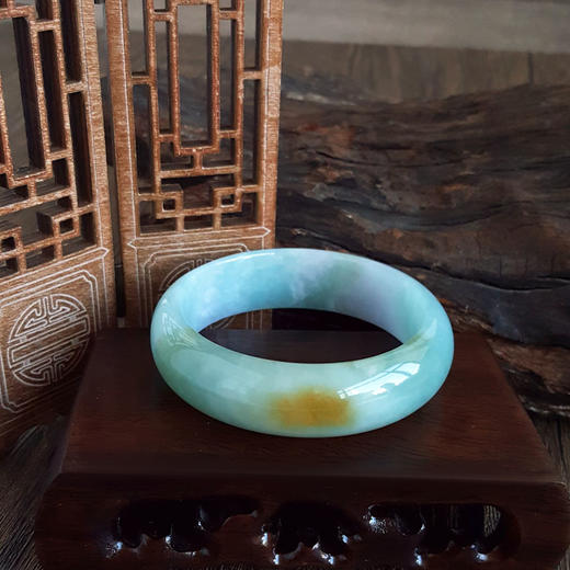 【天然正品】A货翡翠天然细腻厚桩糯种福禄寿飘黄57号翡翠手镯57号（皆取最大值）女士191125NJ15 商品图2