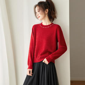 CC高级感红色针织打底衫女秋冬宽松显瘦时尚洋气内搭毛衣本命年上衣