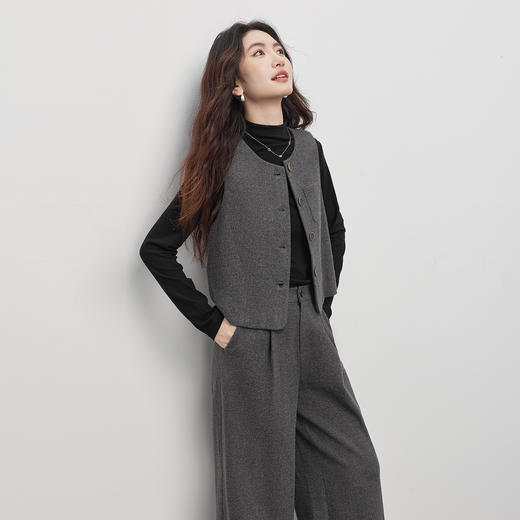 【11/26新品】熙世界灰色老钱格雷系毛呢马甲阔腿裤套装女装秋冬重要场合两件套 商品图4