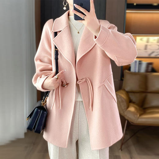 「自」全新升级【铂金会员367/天猫499/差价132】(05218)洛诗琳中式盘扣双面呢羊毛大衣2025秋冬气质中长款翻领外套 商品图0