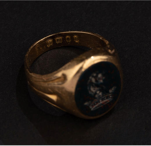 独角鹿西洋古董1870-1880年英国出品18K黄金镶嵌血滴石雄狮主题凹雕印章戒指 商品图4