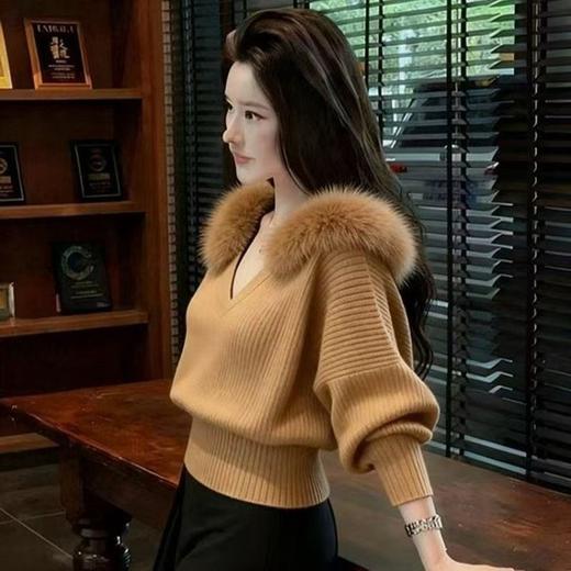 2025秋冬新款韩版时尚轻熟风连帽针织衫慵懒风毛领毛衣潮 商品图2