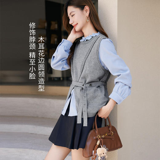 【11/26新品】熙世界格雷miu系不规则针织马甲套装女秋新款毛衫背心衬衫两件套 商品图1