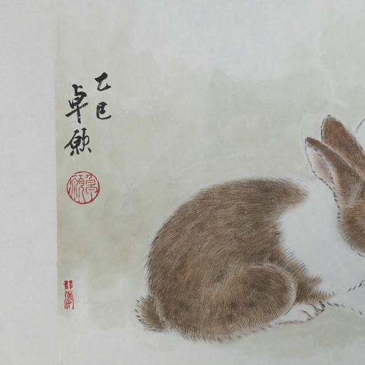 卓愿《萱草花兔子》35x103CM 手绘纸本宣纸国画作品 商品图5