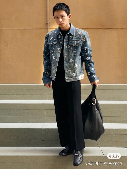 D112555男式蓝色水洗满钻烫钻牛仔外套夹克 商品图13