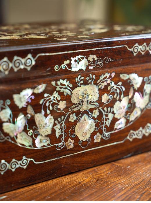 独角鹿西洋古董20世纪中国出品硬木嵌螺钿「瓜瓞绵绵」主题珍宝盒 商品图5