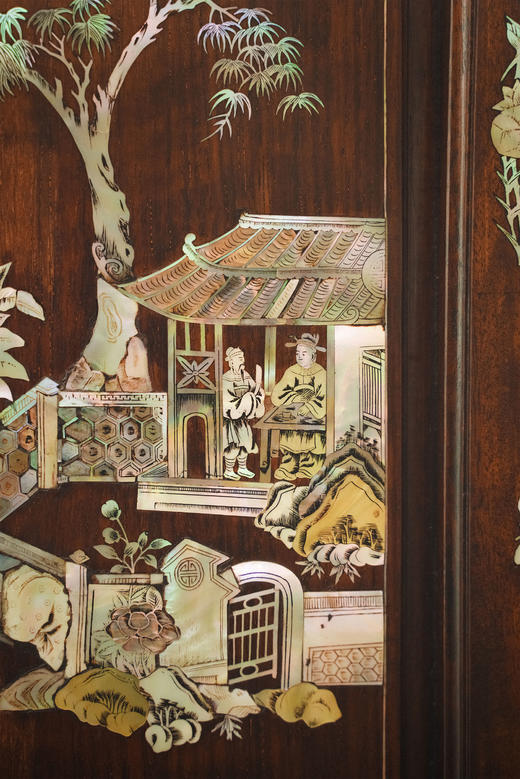 【已售】独角鹿西洋古董19世纪末亚洲出品传统花鸟人物主题螺钿镶嵌多宝阁 商品图7