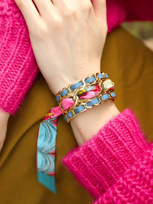 订购14周到｜AN-NEE-C3G-DECEMBRE-Bleu-粉蓝色 无名之境 2cm 丝巾手镯［法国设计师］ 商品图0