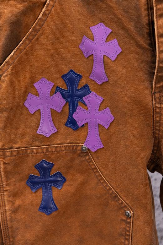 D112556限定牛王蓝紫十字拼皮棕色牛仔裤工装伐木裤 商品图2