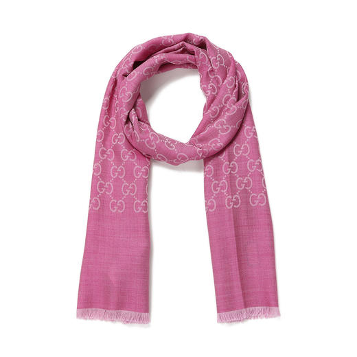 1659043G6465872U 古驰GUCCI 【羊毛桑蚕丝混纺】男女四季款经典双G印花丝巾流苏下摆披肩围巾【180*45cm】 商品图2