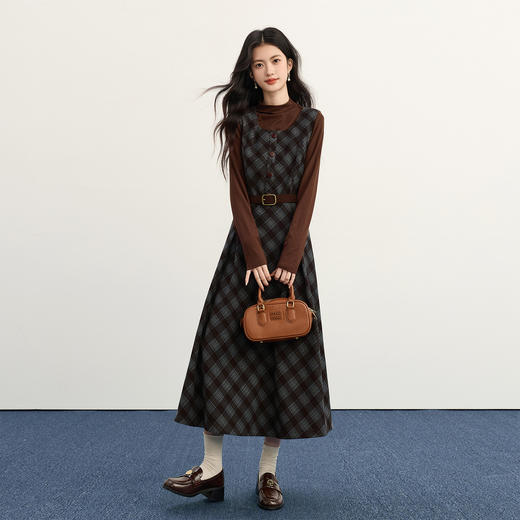 【11/26新品】熙世界法式复古风格子背心连衣裙女2025秋冬新款收腰无袖针织长裙 商品图4