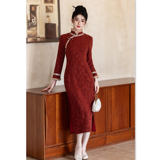 GX时尚改良年轻少女款长袖加绒旗袍2025冬季新款日常可穿旗袍 商品图2