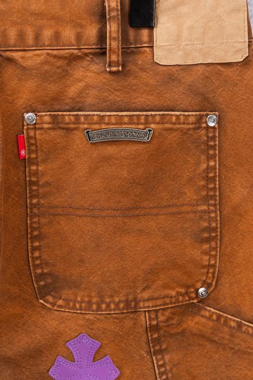 D112556限定牛王蓝紫十字拼皮棕色牛仔裤工装伐木裤 商品图6