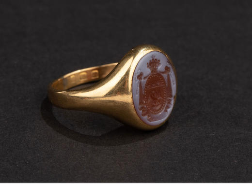 【已售】独角鹿西洋古董1870-1880年英国出品18K黄金镶嵌玛瑙侯爵贵族纹章主题凹雕印章戒指 商品图2