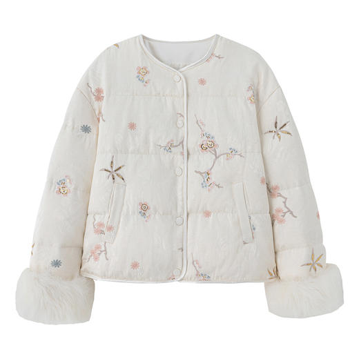 HR YJLY86859复古风羽绒服新中式重工刺绣狐狸毛羽绒服 商品图4