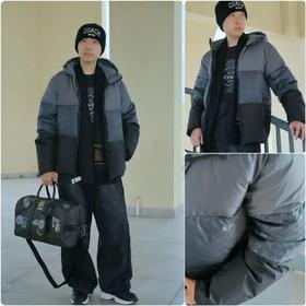 C0ACH拼接款男士连帽面包服羽绒服