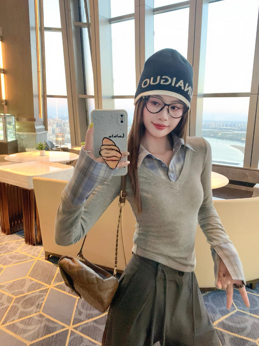 <曾小咸推荐> 现货秒杀！微信超特价！灰色格子翻领t恤假两件 日常159.99 立减90 秒杀69.99！ 商品图12