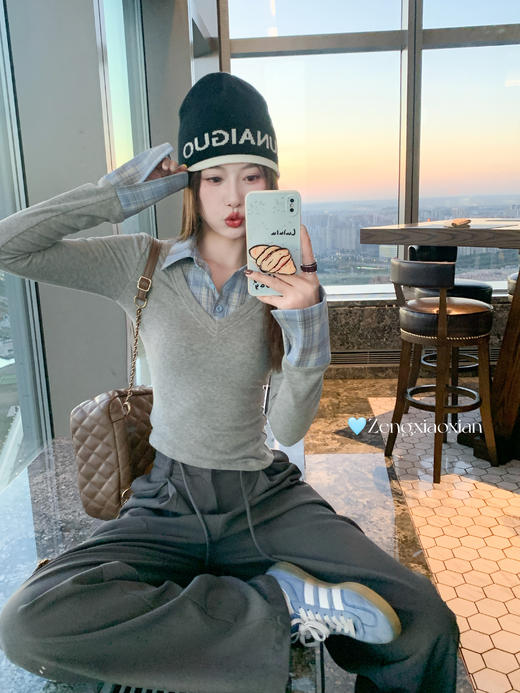 <曾小咸推荐> 现货秒杀！微信超特价！灰色格子翻领t恤假两件 日常159.99 立减90 秒杀69.99！ 商品图10