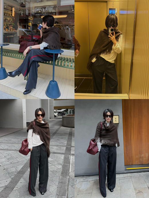 HIDEMI 大秀款藏地可溯源牦牛绒拉毛长拉绒系列流苏不对称加厚大斗篷针织毛衣双层双面加厚外套 商品图4