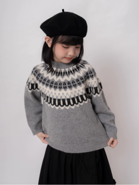 冷门显贵‼️费尔岛控必入！秋冬氛围感拉满🥳【吉米故事▪儿童灰色费尔岛针织毛衣】 ✔️ 小众不撞款||灰色费尔岛图案高级耐脏，内搭外穿都绝，从10℃穿到20℃的省钱神器