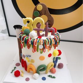 【甜久荟 调色板和油画笔 翻糖+奶油霜蛋糕】五彩的油画 艺术的翻糖装饰 奶油霜（进口黄油基底）抹面 口感厚实馥郁 可在室温里较鲜奶油时间长摆放  年龄数字可定制