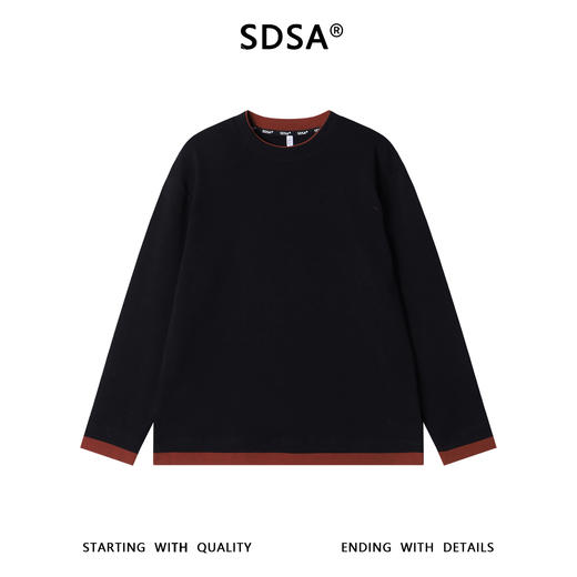 T5055SDSA男士秋冬新款痞帅男装简约撞色假两件圆领长袖T恤百搭时尚潮 商品图0