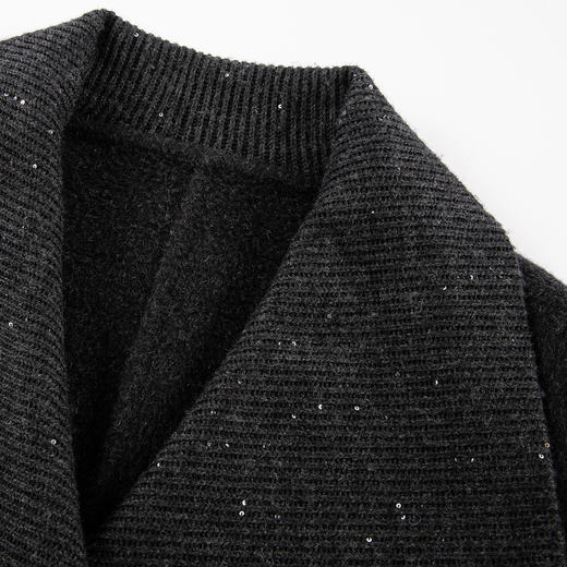 QH951斯尔丽25新款针织镶嵌配色进口小亮片大翻领收腰放摆气质长款大衣 商品图6