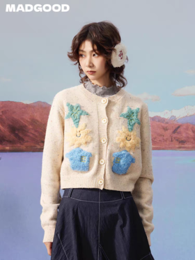 马得工地/MDGDMY13240/撞色涂鸦开衫仿羊驼毛毛衣