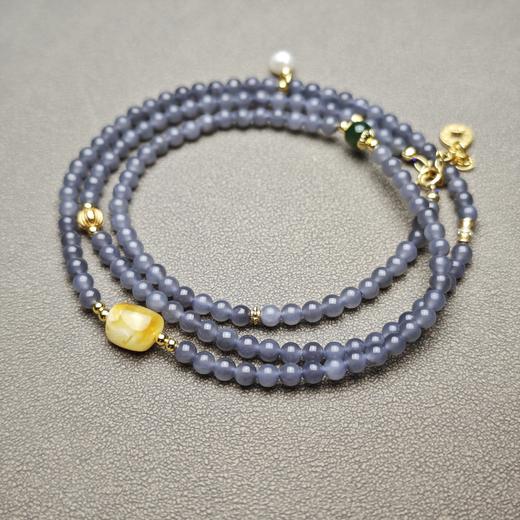 精美！和田玉青海料冰底烟紫4mm直径手串 1122-25 商品图4